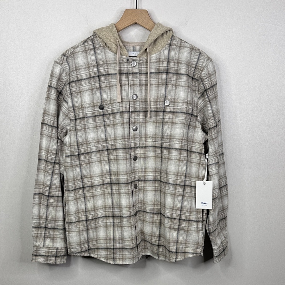 Katin Mens Harold Plaid Hooded Flannel Button Down Shirt Medium Jacket Shacket